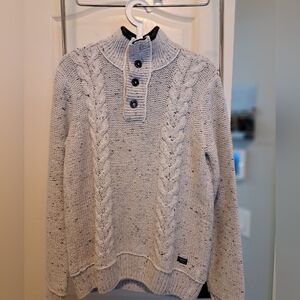 Men's Gray With Black Flecks Cable Knit Sweater